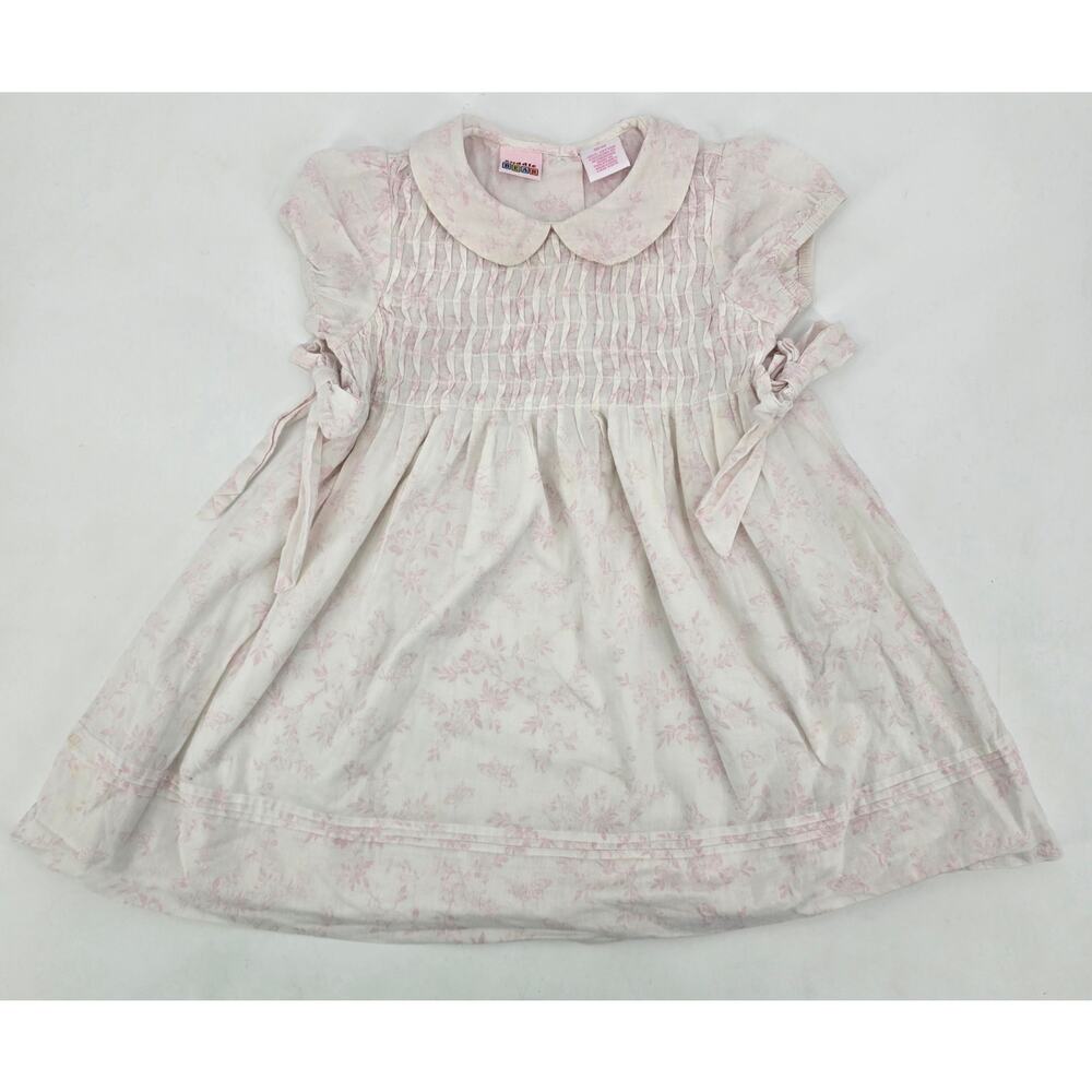 Vintage Cuddle Bear Pink Floral Peter Pan Collar Dress Cottagecore 12–24M‎
